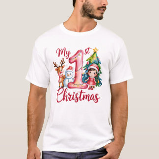 T-shirt My First 1st Christmas Pink Baby Girl Xmas Snowman