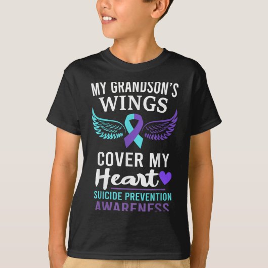 T-shirt My Grandson's Wings Cover Heart Suicide Awareness (Devant)
