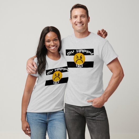 T-shirt My Happy Face, Funny Grumpy Emoji Slogan Graphisme (Unisexe)