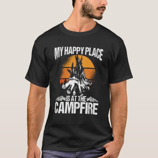 T-shirt My Happy Place Is A The Campfire Camping (Devant)