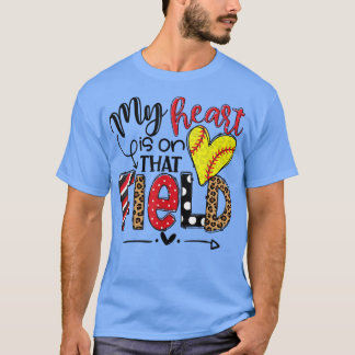 T-shirt My heart est sur that Field Softball, Léopard Soft