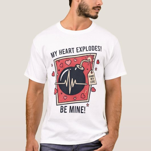 T-shirt "My Heart Explodes" Vintage Bomb Illustration (Devant)