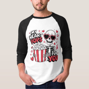 T-shirt My Heart Pops for You Skeleton Saint Valentin