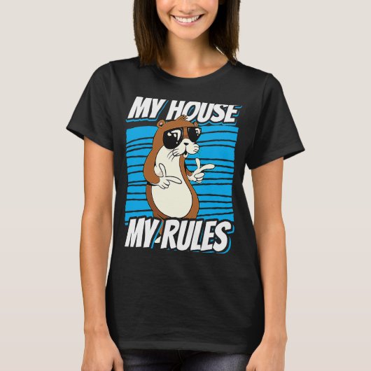 T-shirt my House my Rules chat avec lunettes de soleil (Devant)