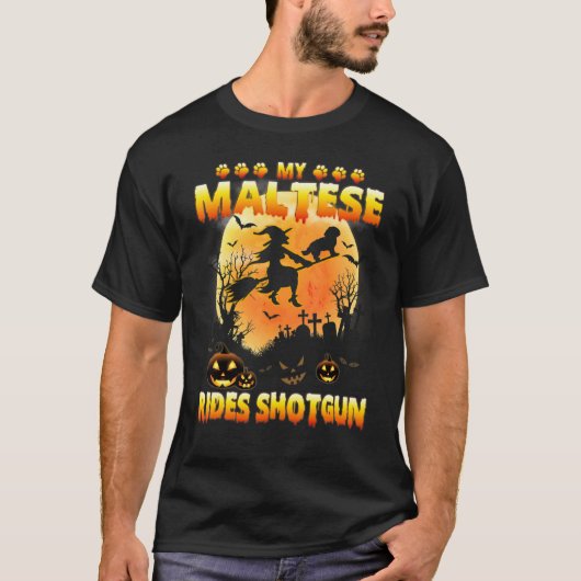T-shirt My Maltese Rides Shotgun sorcière volante baudruch (Devant)