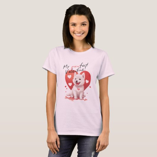 T-shirt My Pawfect Valentine - Jote White Jindo Puppy (Devant entier)