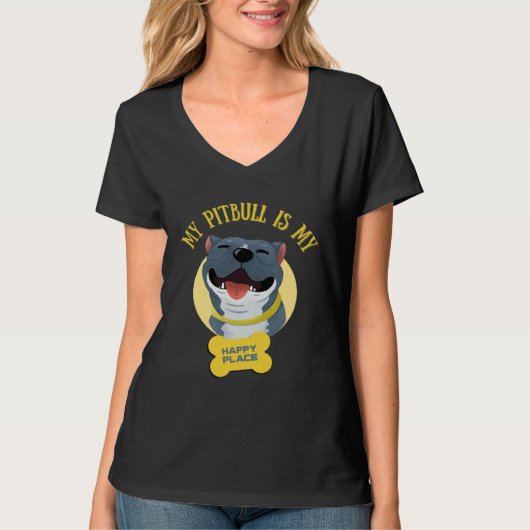 T-shirt My Pitbull Is My Happy Place Pitbull Dad Pitbull M (Devant)