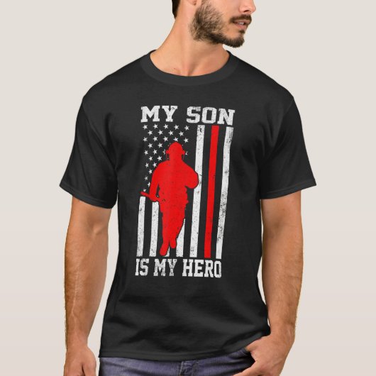T-shirt My Son Is My Hero Funny Firefighter Patriotic Amer (Devant)