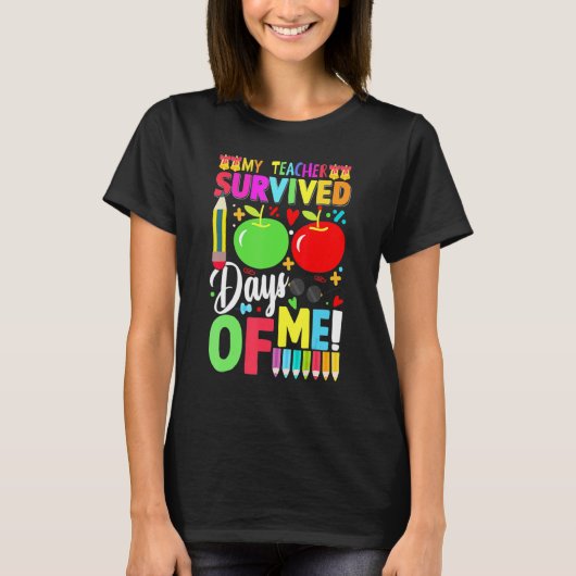 T-shirt My Teacher Survived 100 Days Of Me Funny School St (Devant)