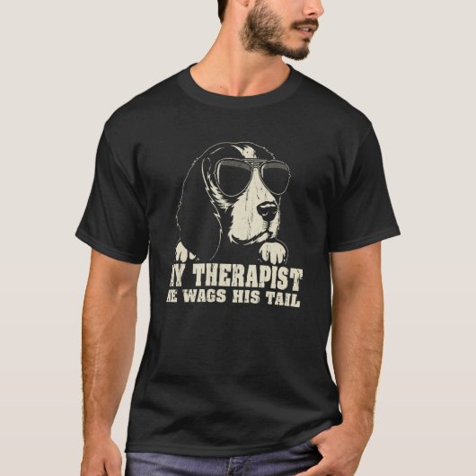 T-shirt My Therapist He Wags His Tail Beagle (Devant)
