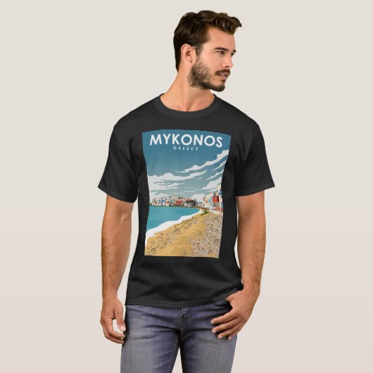 T-shirt Mykonos Grèce Poster Voyage Pittoresque (Devant entier)