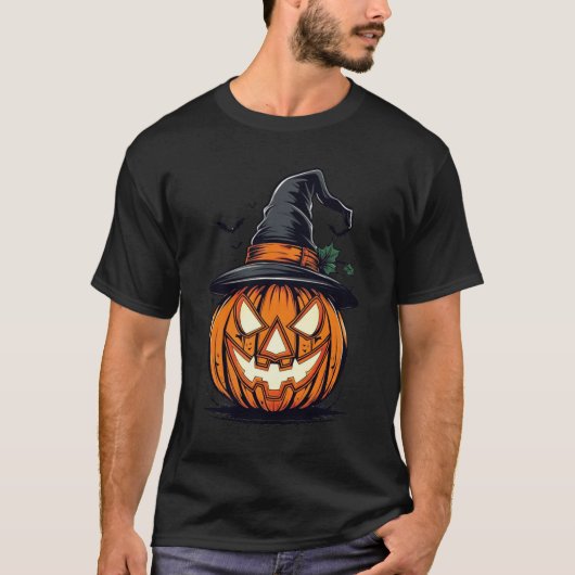 T-shirt Mystérieux Citrouille dans Witchy Attire (Devant)