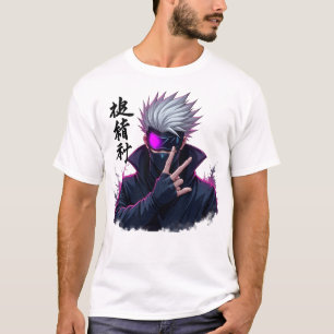 T-shirt Mystérieux guerrier de l'Anime à Haired blanc avec