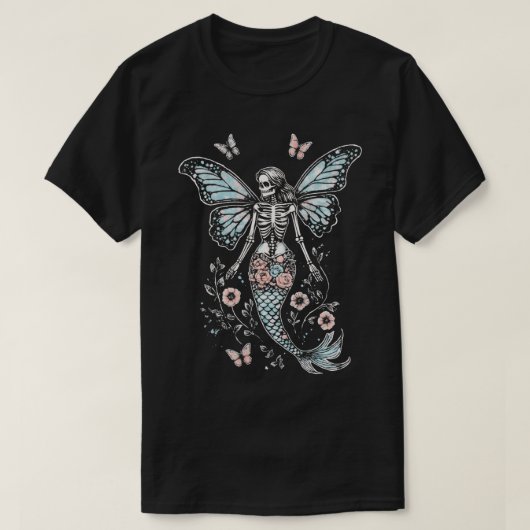 T-shirt Mystical Butterfly Wing Skeleton Mermaid (Design devant)