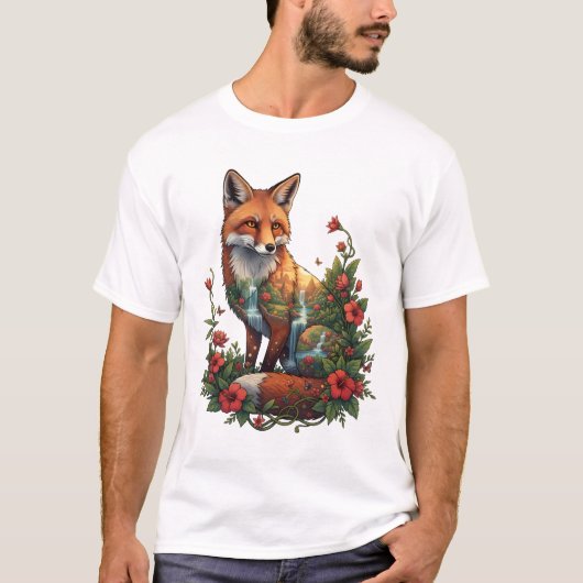 T-shirt Mystical Fox Tropical Temple Landscape Wildlife (Devant)
