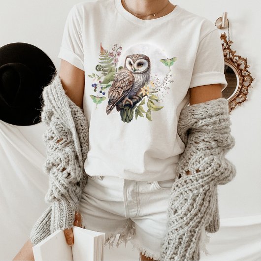 T-shirt MYSTICAL OWL & Luna Moth, tee-shirt Oiseau