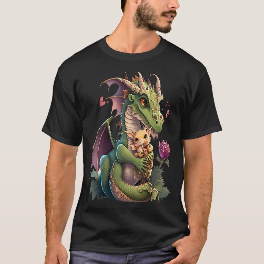 T-shirt Mythical Creature Fans Dragon Mom Hugging A Child (Devant)