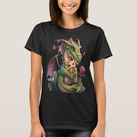 T-shirt Mythical Creature Fans Dragon Mom Hugging A Child (Devant)