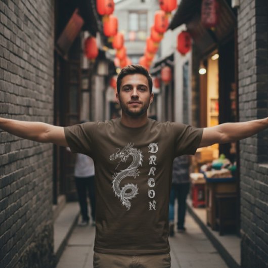 T-shirt Mythical White Chinese Dragon Dracon