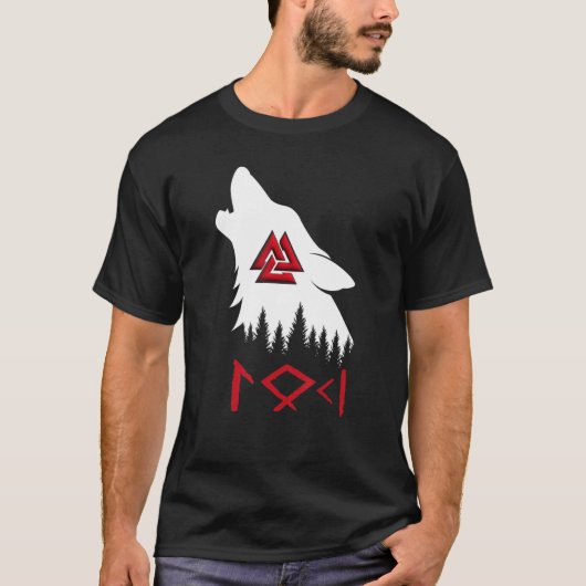 T-shirt Mythologie Norse Wolf Valknut Rune Circle Viking (Devant)