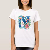 T-shirt N monogramme bleu avec fleurs (Devant)