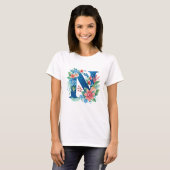 T-shirt N monogramme bleu avec fleurs (Devant entier)
