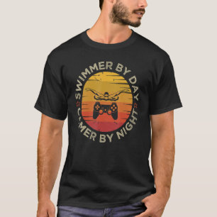 T-shirt Nageur de jour Gamer de nuit Nage  Jeux de natatio