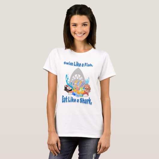 T-shirt Nagez comme un poisson, mangez comme un requin. Am (Devant entier)