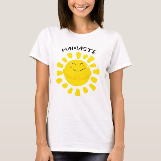 T-shirt Namaste Soleil Souriant Avec Mains De Prière (Devant)