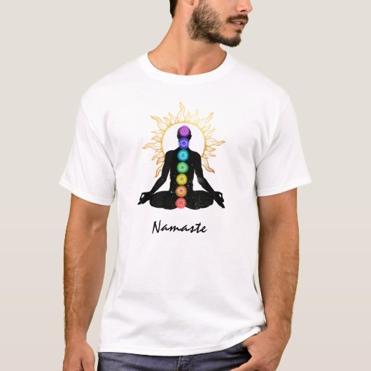 T-shirt *~* Namaste Universe Sun Meditate Lotus Pose Man (Devant)