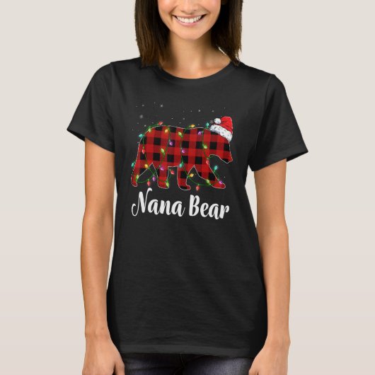 T-shirt Nana Bear Buffalo Red Plaid Matching Family Christ (Devant)