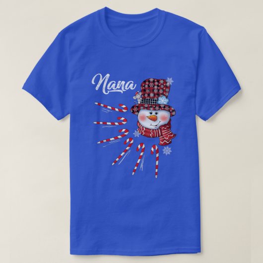 T-shirt Nana Snowman Candy Cane Christmas Red Plaid Hat 90 (Design devant)