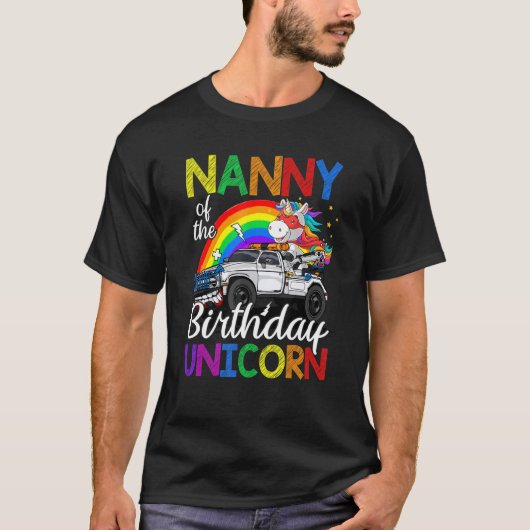 T-shirt Nanny Of The Birthday Unicorn Monster Truck (Devant)