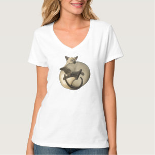 T-shirt Nano V de chats siamois de Yin Yang - cou