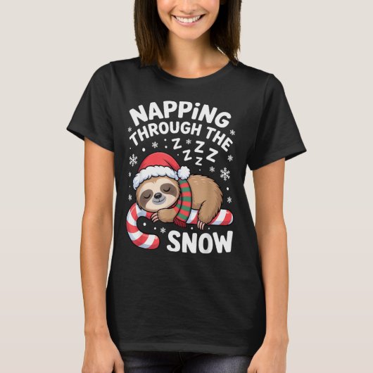 T-shirt Napng Through The Snow Funny Sloth Candy Cane Xmas (Devant)