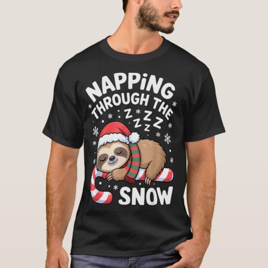 T-shirt Napng Through The Snow Funny Sloth Candy Cane Xmas (Devant)