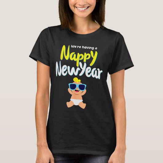 T-shirt Nappy New Year Diaper Expecting Pregnant Funny Hap (Devant)