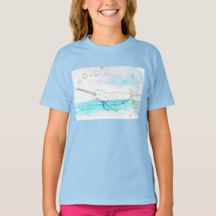 T-shirt Narwal mignon à l'aquarelle en train de faire écla