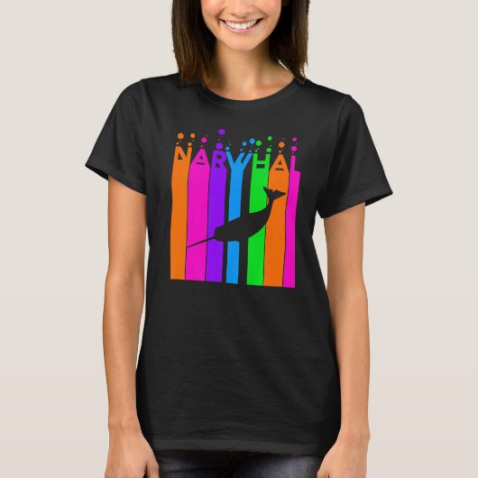 T-shirt Narwhal Animal Rainbow Bubble with Silhouette (Devant)