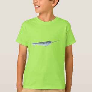 T-shirt Narwhal blanc et gris mignon avec la défense
