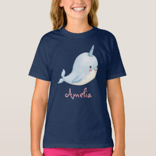 T-shirt Narwhal Girl Anniversaire Ajouter le nom Marine pe