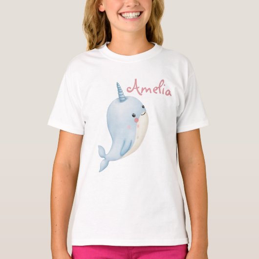 T-shirt Narwhal Girl Anniversaire Ajouter le nom Personnal (Devant)