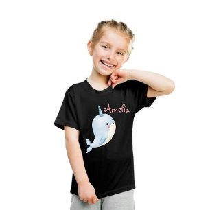 T-shirt Narwhal Girl Anniversaire Ajouter un nom Noir pers