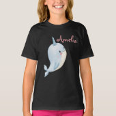 T-shirt Narwhal Girl Anniversaire Ajouter un nom Noir pers (Devant)