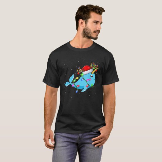 T-shirt Narwhal Lover Xmas Éclairage Père Noël Narwhal Chr (Devant entier)