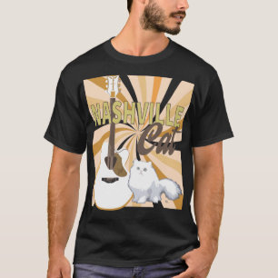 T-shirt Nashville Cat blanc Perse avec blanc F guitare
