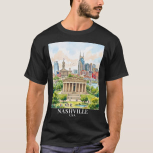 T-shirt Nashville Tennessee USA personnalisé Aquarelle col