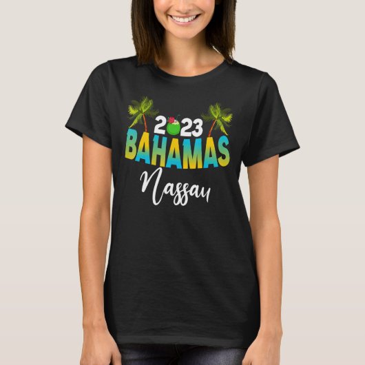 T-shirt Nassau Bahamas Beach Palm Trees Sunset Vacances Do (Devant)