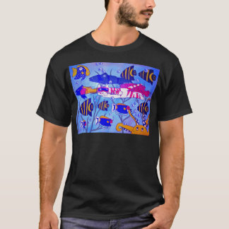 T-shirt Natation de chat avec des poissons