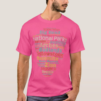T-shirt National Parks List Word Cloud Camping Hiking